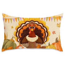 FUYUCHEN Thanksgiving Pillow Cover 12x20 Inch Turkey Lumbar Fall Throw Pillow Case Bless Thankful Harvest Holiday Farmhouse Decoration for Sofa Couch