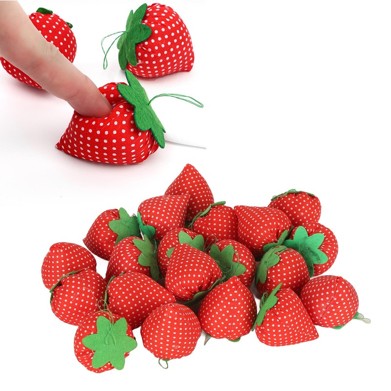 20pcs Sewing Pin Cushion Cotton Soft Lightweight Cute Strawberry Shaped