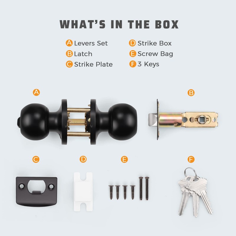 KNOBWELL 6 Pack Door Knob with Lock and Key (Keyed