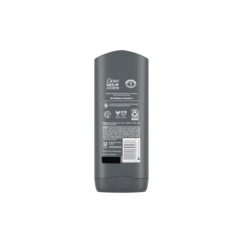 Dove Men+Care Elements Body Wash Charcoal+Clay 13.5 oz Effectively Washes