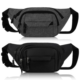 Meng Jiaran 2 Pack Bum Bag Bumbag for Men Women, Waterproof Bumbags for Ladies, 4 Zip Pockets Adjustable Belt Fanny Packs for Sport Running Walking Travel Cycling, Black Grey