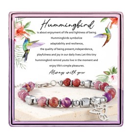 ARHTF Hummingbird Gifts for Women Hummingbird Bracelet Hummingbird Charm Natural Purple Emperor Stone Hummingbird Jewelry Hummingbird Inspirational Gift (Purple hummingbird open)
