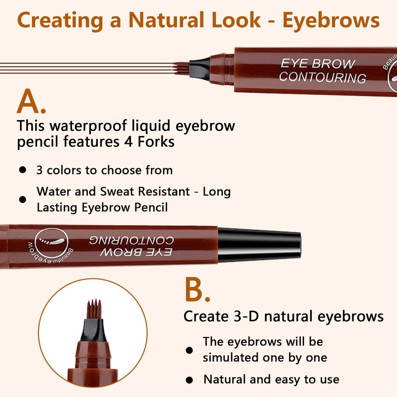 PIWOSGOL Waterproof Eyebrow Pencil with 4 Fork Tips, Microblading Sweat-Resistant