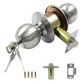 Aracombie Keyed Entry Door Knob with Lock and Key, Interior and Exterior Satin Nickel Door Knob for Front Door Right and Left Side, Ball Catch Door Handle for Bedroom or Bathroom, 1 Pack