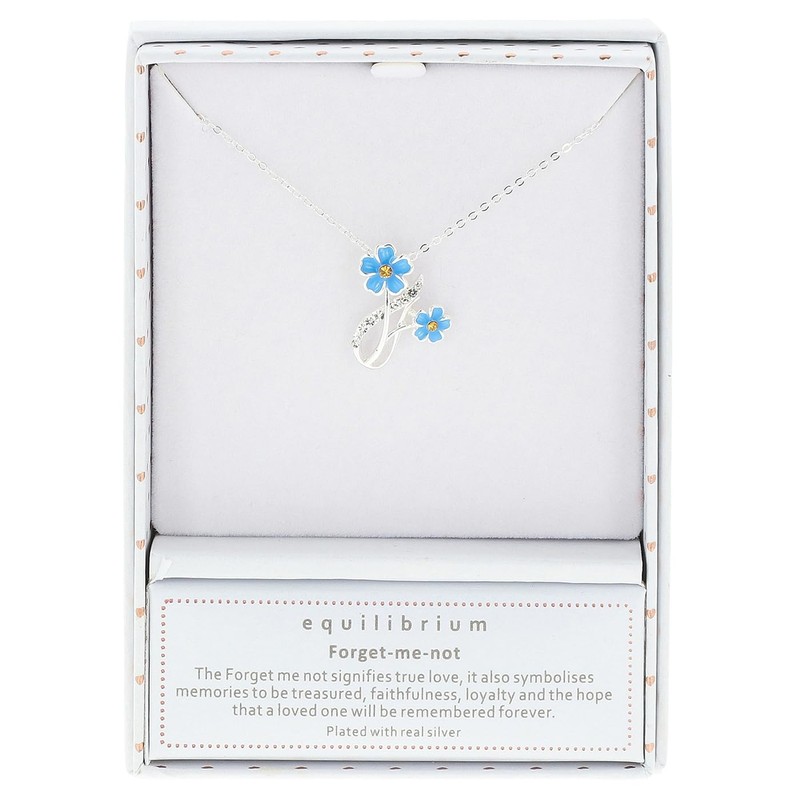 Equilibrium Forget Me Not Elegant Silver Plated Pendant Necklace