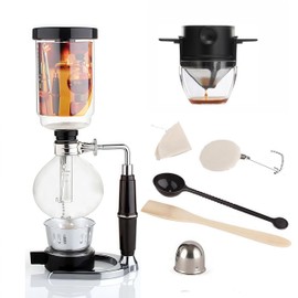 Siphon Coffee Maker Set, 5-Cup 600ml (20.3 oz) Borosilicate Glass Vacuum Brewer with Foldable Stainless Steel Coffee Filter, Dual Filtration for Home, Office & Camping（Filter Plus Version）