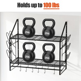 Pantasia Pot Rack Wall Mounted - Double Layer Hanging Pot and Pan Rack for Kitchen with 12 Hooks as Pot and Pan Organizer, Includes 6 Lid Holders for Pot Hanger Storage, Length 33.46", Spacing 13.39"