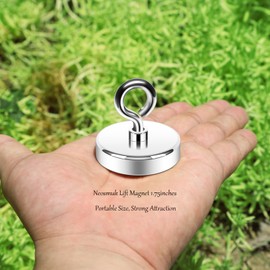 Neosmuk Fishing Magnet,1.75 Inches Holding Power Neodymium Rare Earth Magnet with Lifting Eye-Bolt Ideal for Retrieving Items in Lake,Beach,Lawn and New House
