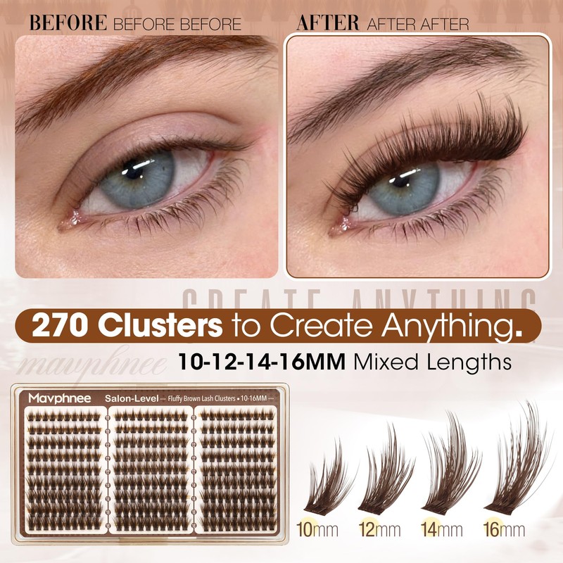 Mavphnee Brown Lash Clusters – Wispy Fluffy Individual Eyelash Extensions