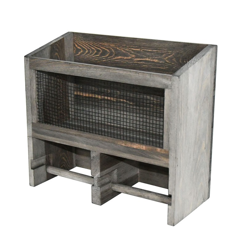 OwlGift Vintage Gray Solid Wood & Metal Mesh Wall Mounted