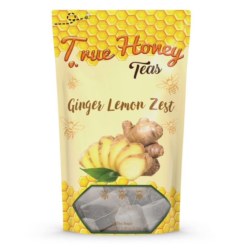 True Honey Lemon Ginger Tea Bags - Honey Crystals Blended
