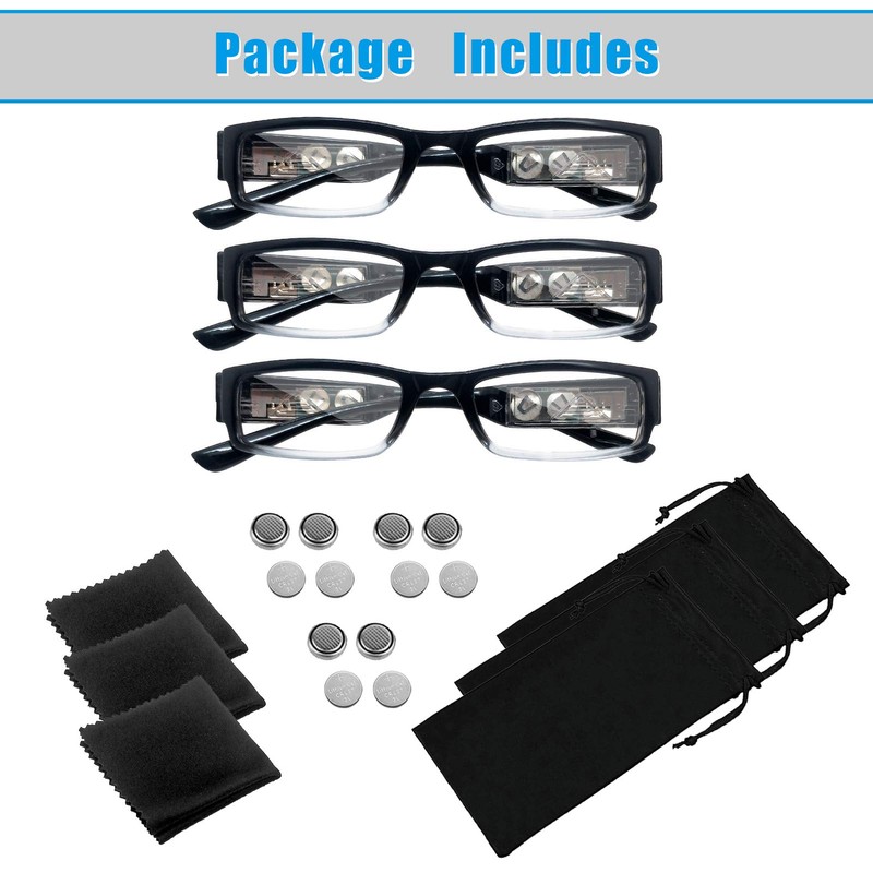 3 Pack Reading Glasses with Lights and Magnifier Reading Glasses
