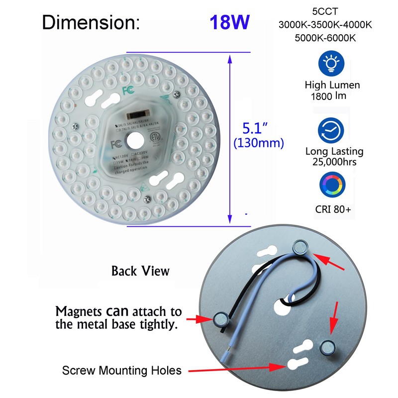 18W Dimmable LED Ceiling Fan Flush Mount Light Engine Retrofit