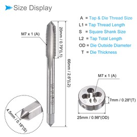 CoCud Tap and Die Set M7 x 1 Thread Metric High Speed Steel Machine Screw Tap Round Die Tool Kit for Threading, Tapping and Fixing 1 Set