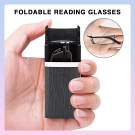 DEHOTRE Folding Reading Glasses for Men Women Blue Light Blocking Flat Pocket Readers with Hard Case Metal Half Frame Foldable Eyeglasses Light Gun 3.00