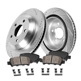Callahan Brake Parts Rear Brake Kit For INFINITI FX50 2009-13 |M35h 2013 |M37 2011-13 |M56 2011-13 |Q50 2014-24 - Drilled & Slotted Disc Rotors with Ceramic Brake Pads, EBYK034110