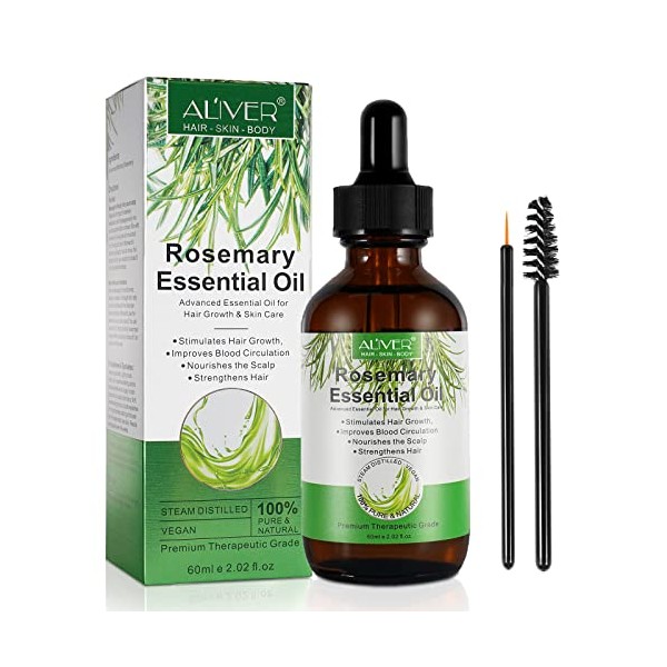 Rosemary Oil for Hair Growth, Rosemary Essential Oil for Hair & Skin Care, Nourishment Scalp & Dry Hair, Strengthens Hair and Stimulates Hair Growth for Women Men, 60ml