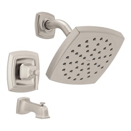 Moen Conway Spot Resist Brushed Nickel Bathroom Shower Trim Kit with Square Showerhead, Handle, Tub Spout, and Posi-Temp Valve Included, 82922SRN