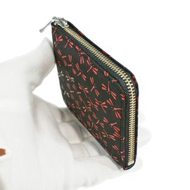 Indenya 1008-21-008 F Coin Purse, Deer Leather, Black Background x Red Lacquer, Dragonfly Pattern, Black, Red