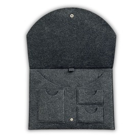 Felt Document Folder - for DIN A4 Documents - with Pen Holder, 2 x Card Slots, 1 x Passport Compartment and with Strap for Trolley Handles as Travel Document Bag - Anthracite