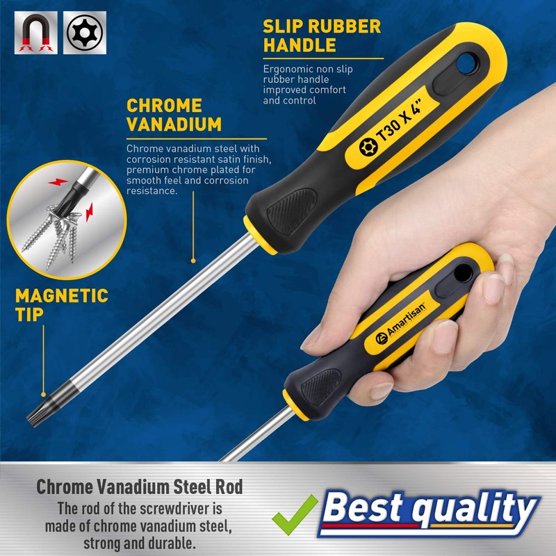 Amartisan 6-Piece Magnetic Torx Screwdrivers Set, Security Tamper Proof ,