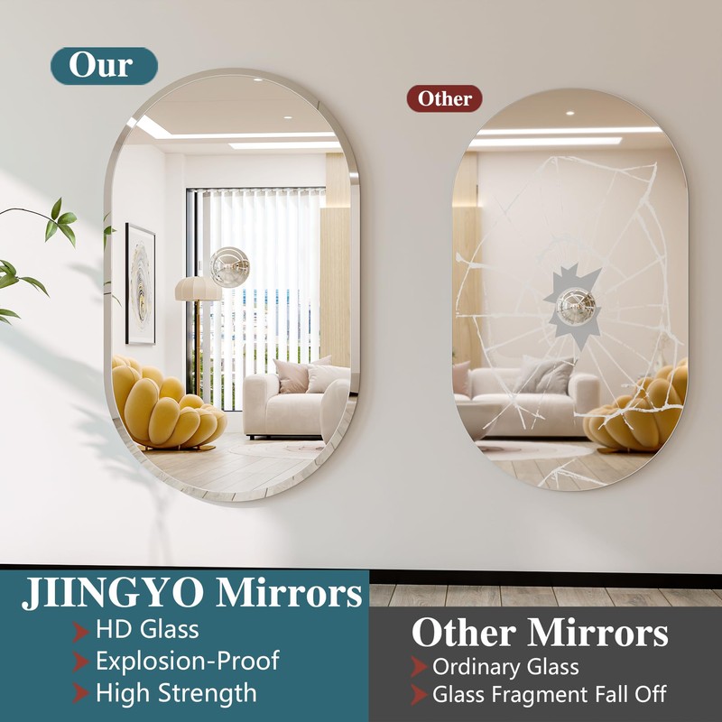 JIINGYO Frameless Oval Mirror, 22"x30" Beveled Oval Bathroom Vanity Mirrors