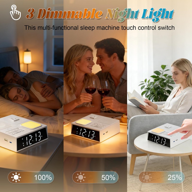 Multi-Functional Sleep Sound Machine with Clock, 41 Built-in Soothing White