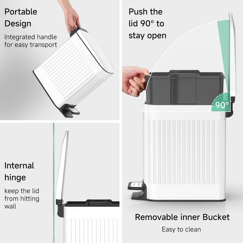 TIPGO Slim Bathroom Trash Can with Lid Soft Close, Step
