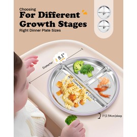 Bakpoco Stainless Steel Baby Plate with Suction, 8” Divided Toddler Plates with Removable Silicone Sleeves for Kids, Non-Toxic Non-Slip Unbreakable Dishwasher Safe Dinnerware Set of 2, Pink & Lilac