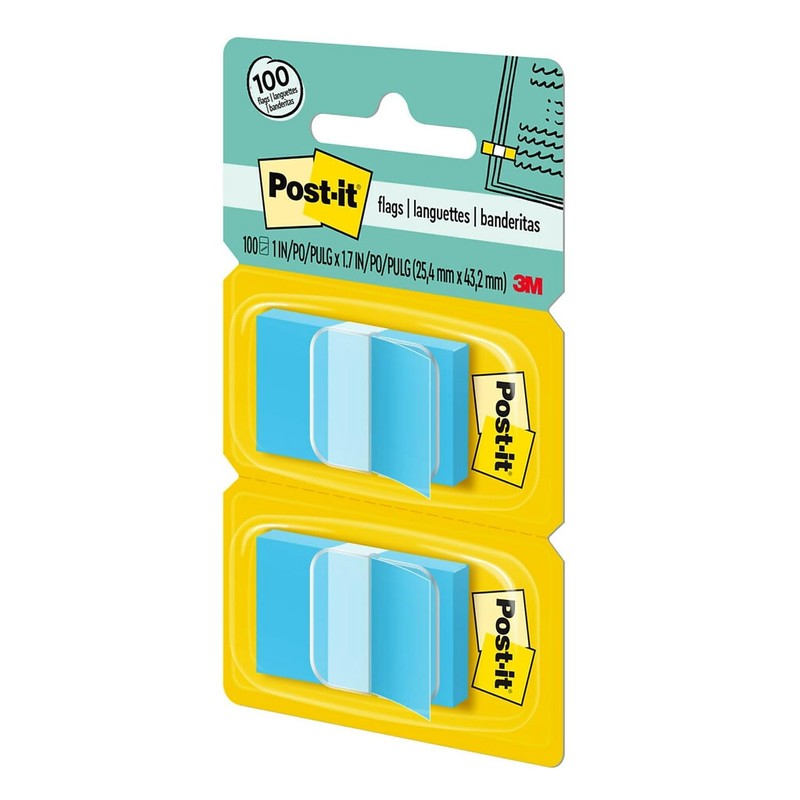 Post-it 680BB2 Standard Page Flags in Dispenser, Bright Blue, 100