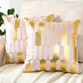 JOTOM Set of 2 Cushion Covers 45 x 45cm Cozy Velvet Throw Pillow Covers Square Pillowcases Geometric Pattern Decorative Cushion Case for Living Room Couch Bedroom Sofa Car Decor (Pink)