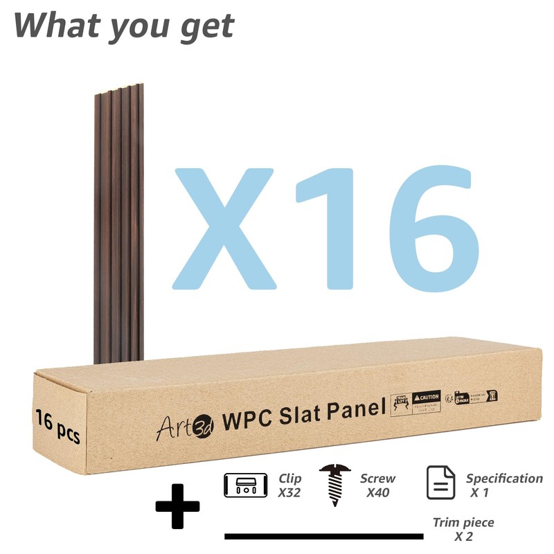 Art3d WPC Wainscoting Panels, 16-Pack 48 x 6 Inch 3D