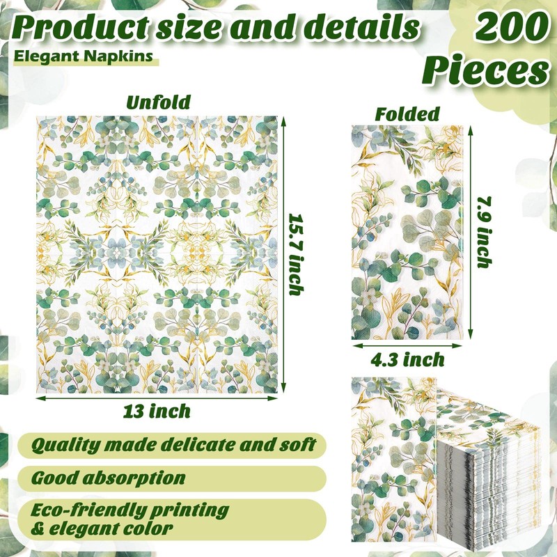 Spiareal 120 Pcs Greenery Paper Napkins 3 Ply Disposable Hand