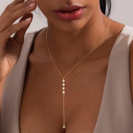 JOBICY Long Gold Necklace for Women Trendy, Simple Lariat Y-Shaped Necklace 14k Gold Plated Dainty Gold Necklace Cz Choker Pendant Necklace Drop Gold Chain Necklace Fashion Jewelry Gift for Her