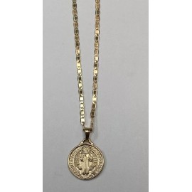 MEDALLA Y CADENA SAN BENITO BAÑO DE ORO 14K; 14k GOLD PLATED MEDAL ST BENEDICT