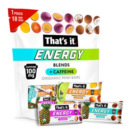 That’s it. Fruit Blends Energy Mini Bars | 100mg Natural Caffeine | 18-Count Variety Pack| 5 each of Tropical Passion, Mango Lime, Piña Colada