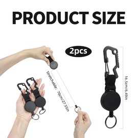 LLFYXM Retractable Keyring Keychain, 2 Pack Retractable Lanyard Extendable Key Chain Heavy Duty Key Lanyard Heavy Duty Cord ID Card Holder Extender for Work, School, Outdoor, Men, Women(Black)