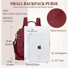 MayBlosom Women's Small Elegant Faux Leather City Backpack Travel Bag Vegan School Bag, burgundy, Modern and elegant
