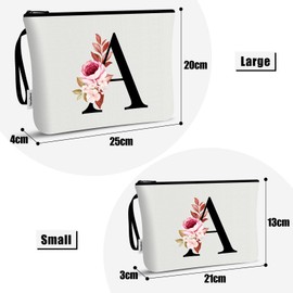 Vavabox 2 Pcs Initial Makeup Bag Set,Birthday Gifts for Women,Ideal for Wedding,Travel (C, White)