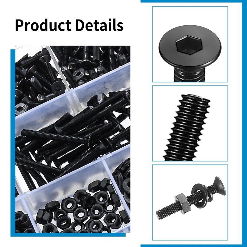 1120 Piece M3 Screws Set, Countersunk Screws Nuts Set, Threaded