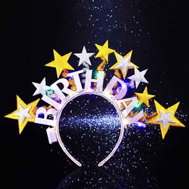 GENBREE Light Up Birthday Headband Star Crown Glowing Party Hair Accessories for Women