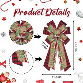 On-Airstore Large Christmas Wreath Bows Christmas Tree Truck Burlap Bows for Wreath, Red Buffalo Plaid Ribbon Bows Christmas Decor Bows for Home Indoor Outdoor Decoration Wreath Ornament Supplies
