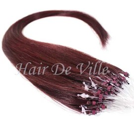 100 Strands Indian Remy 22" Long Easy Micro Loop Ring Beads I Tip Human Hair Extensions Color # Dark Red (99J) 0.8g Each