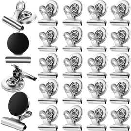 Jeffbaubl Pack of 24 Magnetic Clips, Magnetic Clips, Magnetic Clips, Magnets with Clips, Strong Fridge Magnet Clips for School, Household, Office, Photos, Whiteboard, Memo, Silver