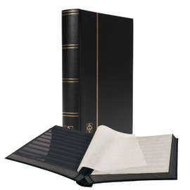 LIGHTHOUSE – “BASIC” Hard Cover Stockbook for Stamps - 64 Black Cardstock A4 Pages with Clear Strips and Double Linen Hinges - Black