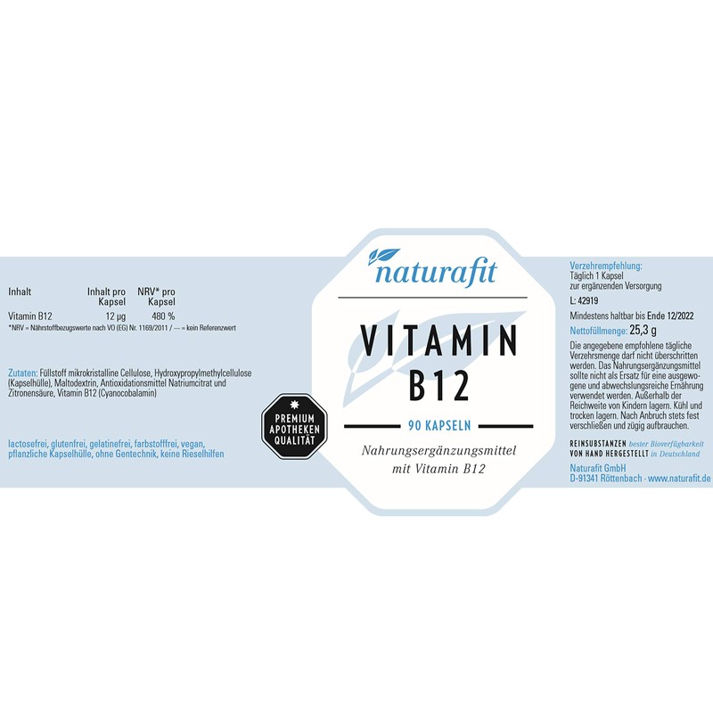 Naturafit Vitamin B12 Capsules, Pack of 90 Capsules