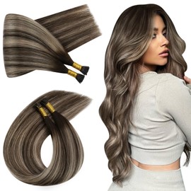 Ugeat I Tip Hair Extensions Human Hair Balayage Dark Brown to Ash Blonde Itips Human Hair Extensions Balayage Cold Fusion 20 Inch Itip Hair Extensions Real Human Hair 50s 40g