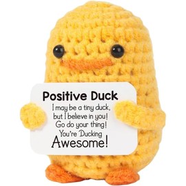 Inspirational Positive Crochet Duck Emotional Support Plush Doll with Free Keychain Ideal Mental Health Improvement Cute Decoration for Home and Office Inspiring Positive Emotions