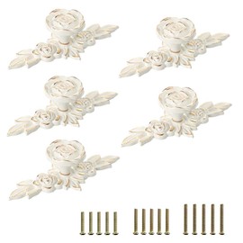 JUXYES Pack of 5 Euro Rose Decorative Cabinet Knobs with Plate, Floral Ivory Drawer Knob Cupboard Door Knobs, Ivory White Drawer Pulls Cabinet Handle Knobs for Dresser Cabinet (S, Ivory with Golden)