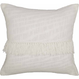 Piper Classics Harmony Throw Pillow Cover w/Fringe, 20" L x 20" W, Farmhouse, Boho, Vintage Chenille Bedding, Off White Woven, Textured Fabric